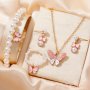 5-PIECE Women's Bohemian Style Faux Pearl Butterfly Jewelry Set Elegant Necklace Bracelet Earrings Fashion Accessories