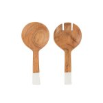 Wooden Server Spoon With Enamel Handle White Set Of 2
