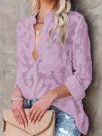 Jacquard Button Up Sheer Loose Blouse Elegant Long Sleeve Blouse For Spring & Fall Women's Clothing