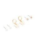 Goldair Gold Pearl Stud & Butterfly Huggie Earrings 3-PACK