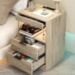 Gadroad LED Nightstand With Charging Station Bedside Table With USB Ports & Power Outlets Modern Night Stand With Drawers For Be