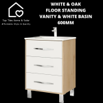 White & Oak Floor Standing Vanity & White Basin - 600MM