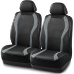 Pic Auto Leather Car Seat Covers Premium Automotive Waterproof Two Front Bucket Seat Protectors Black And Gray Pvc Patchwork Fit