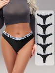 5PCS Letter Print Color Block Thongs Sexy Comfy Breathable Stretchy Intimates Panties Women's Lingerie & Underwear
