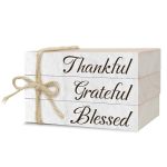 Decorative Books For Home Decor Wood Book Stack For Table Decor Thankful Grateful Blessed Decor Books For Living Room Bookshelf