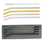 4PC Eco-friendly Colorful Glass Drinking Straws Set - Multicolour
