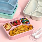 4-COMPARTMENT Leakproof Bento Lunch Box Set - Reusable Microwave-safe Meal Prep Containers Pp Material Solid Color Rust Resistan