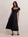 Portia Folded Collar Linen Midi Dress - 16 Black