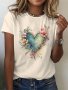 Women's Floral Heart Graphic T-Shirt Crew Neck Short Sleeve Casual Fit Spring & Summer Fashion Top