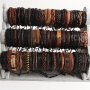 10PCS/SET For Men Woven Pu Leather Bracelets