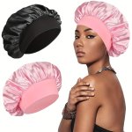 2PCS Silky Satin Hair Bonnet For Sleeping Sleep Cap Shower Cap With Wide Elastic Soft Band Sleep Bonnet Silky Sleep Cap For Curl