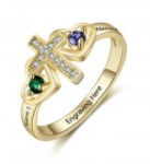 N2050 - Personalized Gold 925 Sterling Silver Cross Birthstone Ring