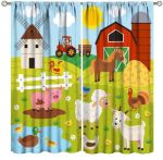 Cute Farm Animals Curtains Cartoon Pig Sheep Horse Chicken Nature Country Rustic Curtain With Rod Pocket For Bedroom Living Room