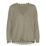 Overdyed Lace Trim Basic Top - Sage L xl