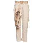 Belted Sun Heart Print Linen Pant - Stone L xl