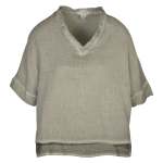 Linen Mix Boxy V-neck Top - Sage S m