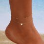 1PC Elegant Double-layer Heart Charm Anklet Vintage Multi-tier Alloy Foot Jewelry Beach Anklets For Women Fashion Accessories