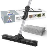 Mr.siga Pet Hair Removal Rubber Broom With Built In Squeegee 3 In 1 Floor Brush For Carpet 61 Inch Adjustable Handle Includes 1