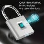 1PC Quick Fingerprint Recognition Smart Padlock Keyless USB Rechargeable Metal Anti-theft Lock Portable Biometric Security For Suitcase & Luggage 4.6X1.3 Cm Waterproof & Lightweight