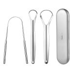 Steel Tongue Scraper Set Oral Hygiene Travel Set 3 Scrapers In A Case