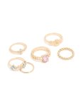 Goldair Gold Diamante Mixed Rings 6-PACK - M l