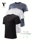 3PCS Solid Color T-Shirt Men's Casual Comfy Tee For Summer Men's Breathable Short Sleeve Top For Daily Activity