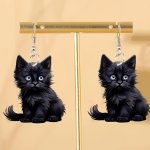 Elegant Black Cat Acrylic Earrings - Y2K Inspired Cute Cartoon Design Charm Dangle Drop Earrings For Women Unique Fashion Jewelr