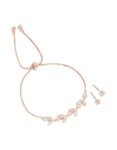 Rose Gold Plated Cubic Zirconia Vine Toggle Bracelet & Earrings Set