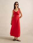 Kara Tie Front Linen Midi Dress - 18 Bright Red