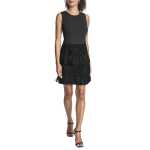 Sleeveless Shirt Dress With Tired Skirt -black