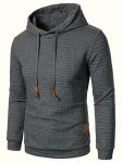 Men's Fashion Solid Casual Hooded Waffle Sweatshirt With Drawstring Design For Casual Daily Wear Autumn And Winter