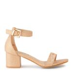 Rose Gold Chrome Mid Heel Ankle Buckle Sandal