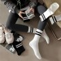 3 Pairs Breathable Striped Mid-Tube Athletic Crew Socks 17cm Foot Length Soft Sweat-Absorbent Casual Socks For Sports & Daily Wear