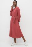 Edit Mandarin Collar Belted Midi Dress - Burnt Rust