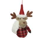 Polyester Reindeer With Xmas Hat & White Scarf 10X5.5X14CM