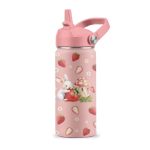Bunny Gifts For Girls Cute Water Bottle 16 Oz Rabbits Strawberries Water Bottles With Straw Lid Stainless Steel Insulated Tumble
