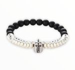 Black Agate Stone & Rings Bracelet With Silver Knight Helmet