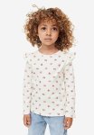 Frill-trimmed Ribbed Top - White Floral