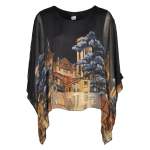 Historical Buildings Double Layered Silk Top - Navy Free