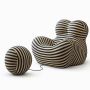 Mfurn Black & Tan Stripe Plush Fabric Lounge Chair With Ottoman