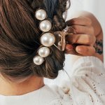 1PC Faux Pearl Claw Clips Elegant Hair Claw Shark Claw Ponytail Holder Hair Accessories For Female Women