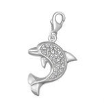 C357-C5964 - 925 Sterling Silver Large Cz Stone Dolphin Charm