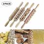 Christmas Wooden 3D Rolling Pins Embossing Natural Wood Carved Engraved Rolling Pin With Christmas Pattern For Baking Embossed Cookies Rolling Pin Kitchen Tool 14INCH 4 Pack