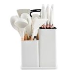 19 Piece Silicone Kitchen Set With Knives Cutting Board And Storage Rack - White