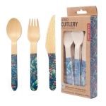 Kikkerland Eco Wooden Disposable Cutlery 30PC Assorted - Floral Green
