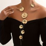 Chic Geometric Round & Irregular Pendant Necklace - Versatile For Parties & Casual Wear All-season Iron Fashion Accessory For Wo
