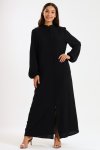 Aafreen Zipp-up Long Sleeve Loose Fit Black Abaya Cloak Dress With Pockets