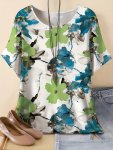 Plus Size Floral Print T-Shirt Casual Short Sleeve Top For Spring & Summer Women's Plus Size Clothing