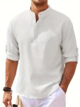 Men's Retro Casual Long Sleeve Stand Collar Shirt With Half Button Spring Fall Outdoor