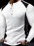 Men's Autumn And Winter Contrast Color Waffle Knit Long Sleeve Henley Shirt Chic And Stylish Tops For Outdoors And Sports Leisur